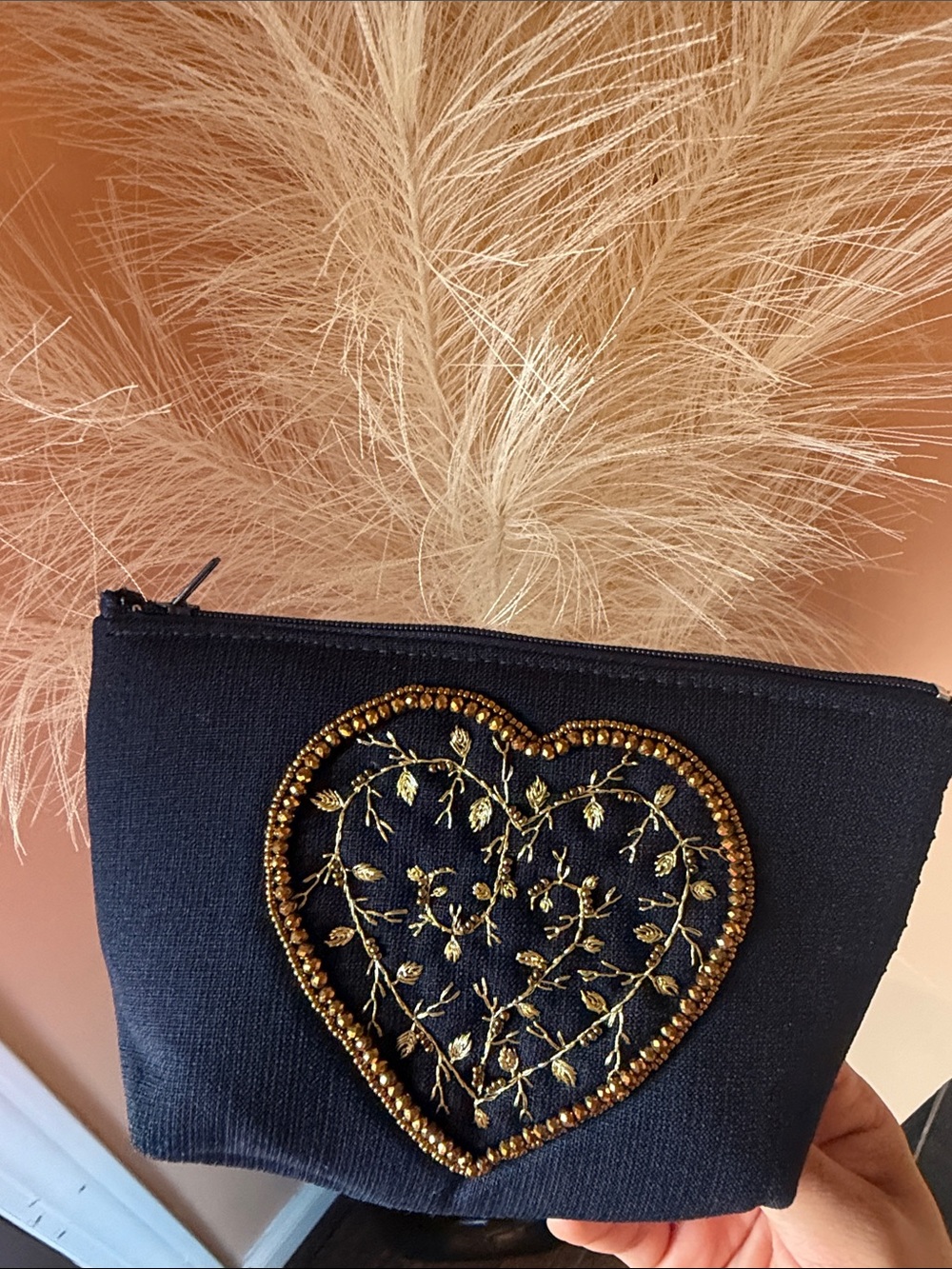 Handmade Heart Cosmetic Pouch navy zippered